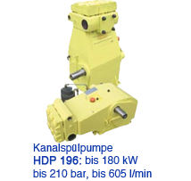 KanalspülpumpeHDP 196: bis 180 kWbis 210 bar, bis 605 l/min