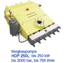BergbaupumpeHDP 250L: bis 250 kWbis 3000 bar, bis 766 l/min