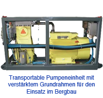 Transportable Pumpeneinheit mit verstärktem Grundrahmen für den Einsatz im Bergbau